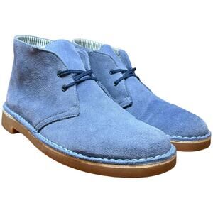 CLARKS Bushacre 3 Men's 8.5 Lace Up Chukka Casual Boots Blue Suede *READ*